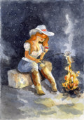 Greeting Card - Cowgirl By The Fire