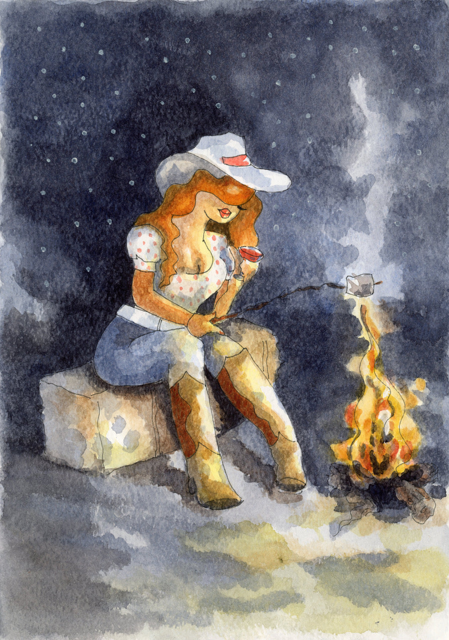 Greeting Card - Cowgirl By The Fire