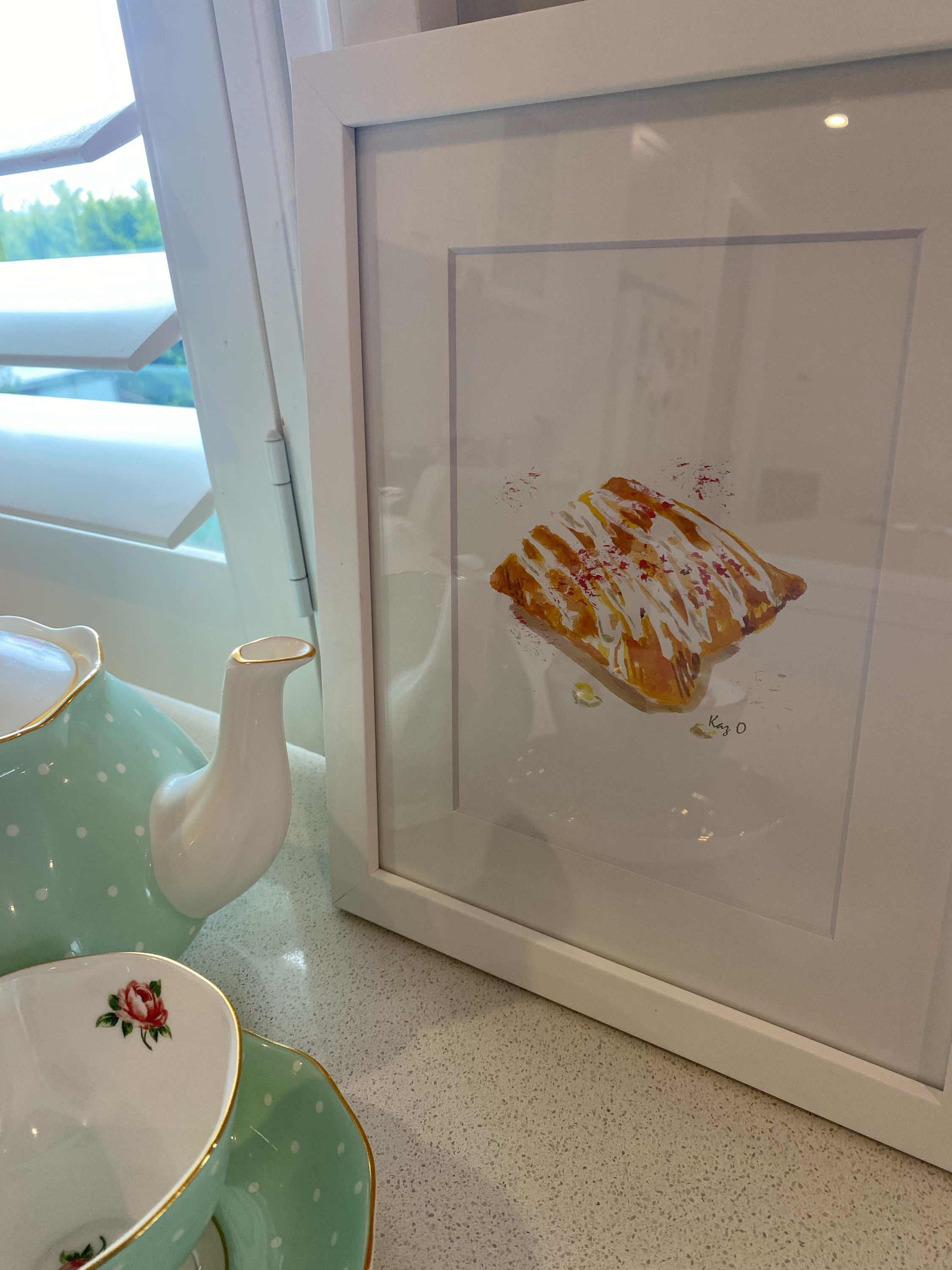 Framed Print (white) - White Choc & Raspberry Croissant