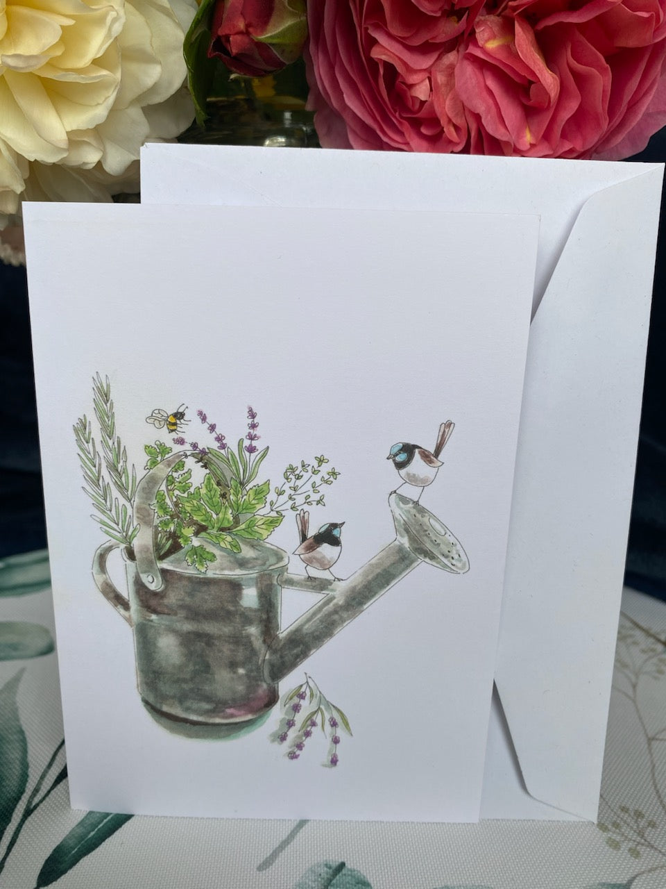 Greeting Card - Wrens on a Watering Can